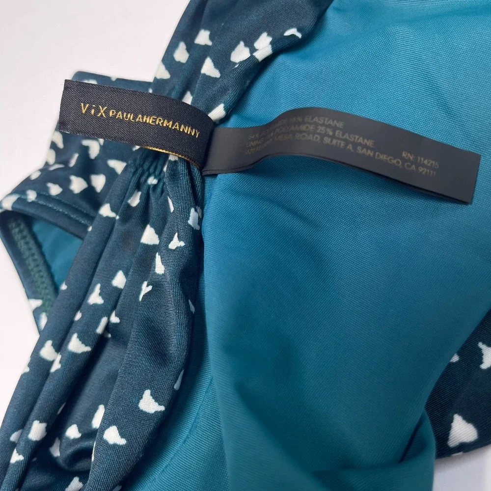 Vix by Paula Hermanny Bikini Bottom Teal‎ Geometric Pattern Cheeky Hipster S $96